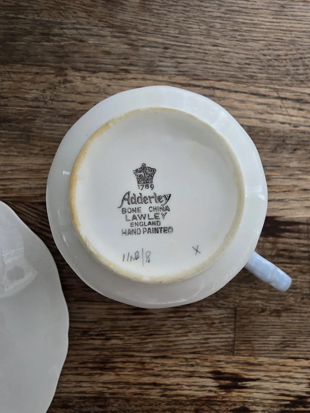 Vintage Adderley Lawley England White, Blue, Gold Bone China Teacup & Saucer Set